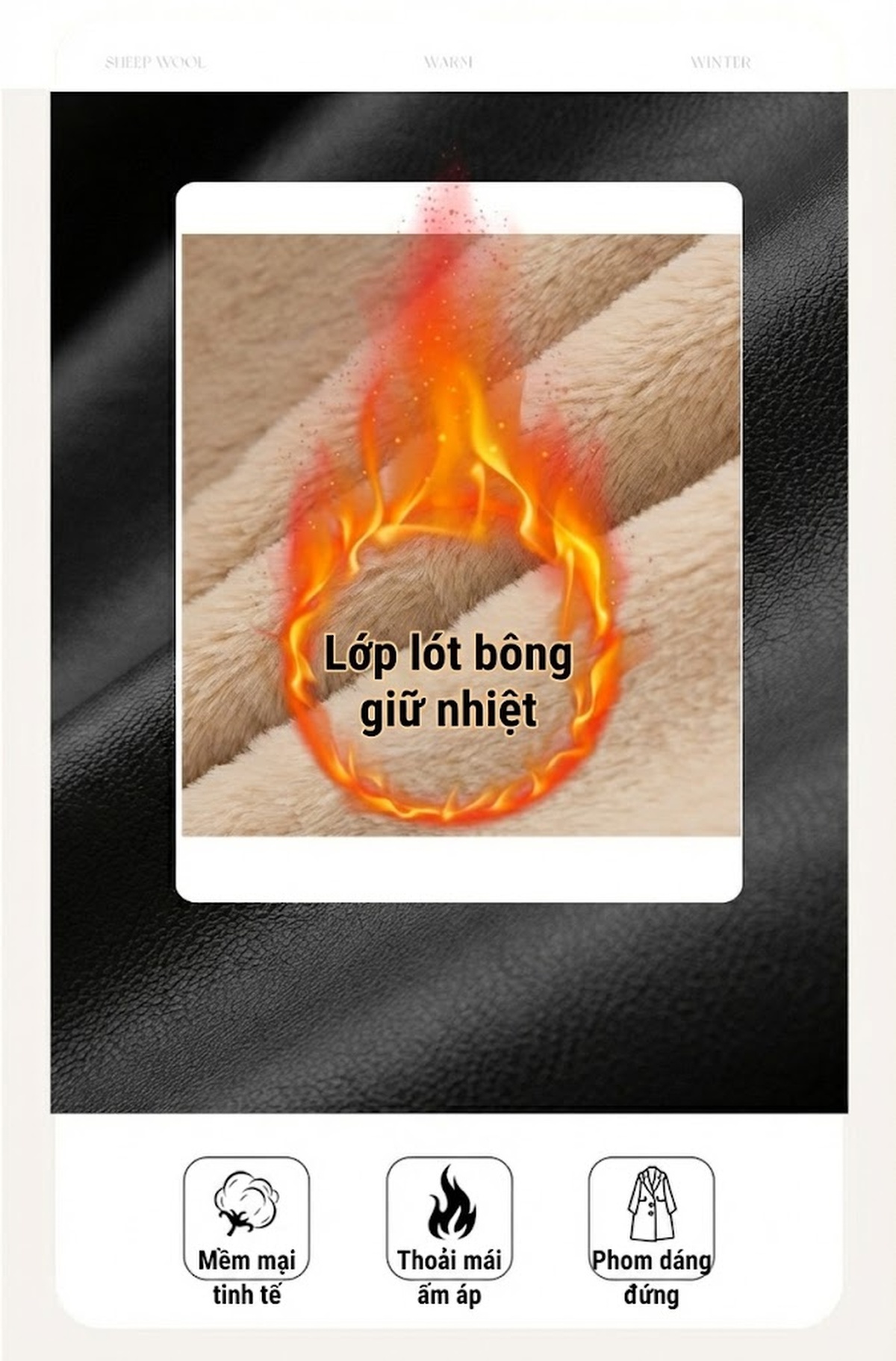 Áo Khoác Da PU Lót Lông Dày Dặn Cổ Lông Kiểu Bomber Màu Nâu, Đen chi tiết 7