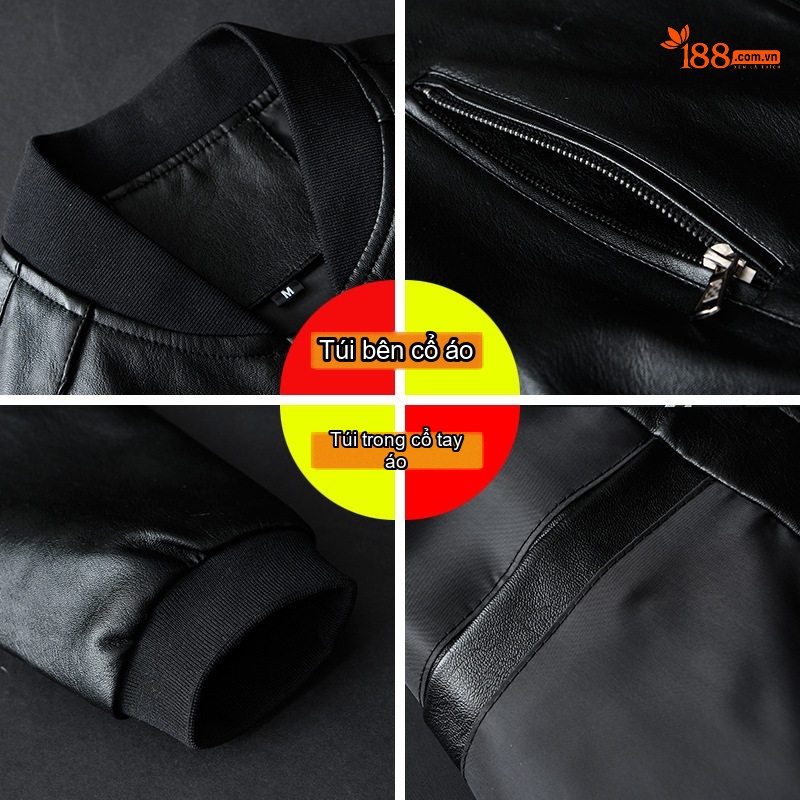 Áo Khoác Da PU Nam Dáng Bomber Cỡ Lớn M-8XL Màu Đen, Xanh Navy, Nâu
