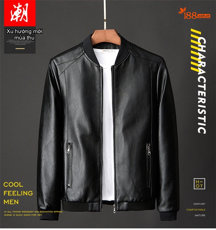 Áo Khoác Da PU Nam Dáng Bomber Cỡ Lớn M-8XL Màu Đen, Xanh Navy, Nâu chi tiết 1