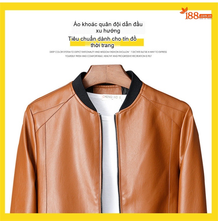 Áo Khoác Da PU Nam Dáng Bomber Cỡ Lớn M-8XL Màu Đen, Xanh Navy, Nâu chi tiết 4
