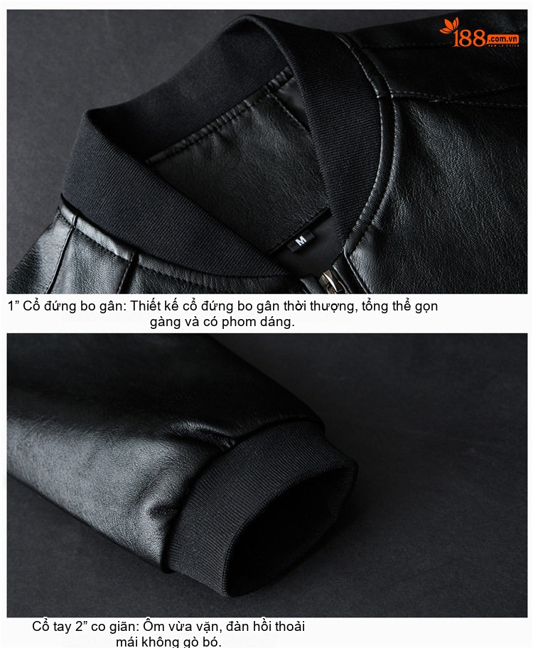 Áo Khoác Da PU Nam Dáng Bomber Cỡ Lớn M-8XL Màu Đen, Xanh Navy, Nâu chi tiết 5