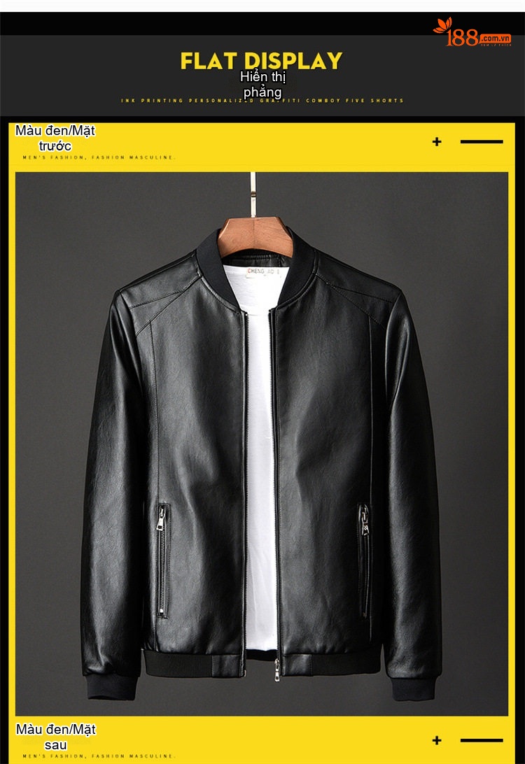 Áo Khoác Da PU Nam Dáng Bomber Cỡ Lớn M-8XL Màu Đen, Xanh Navy, Nâu chi tiết 7