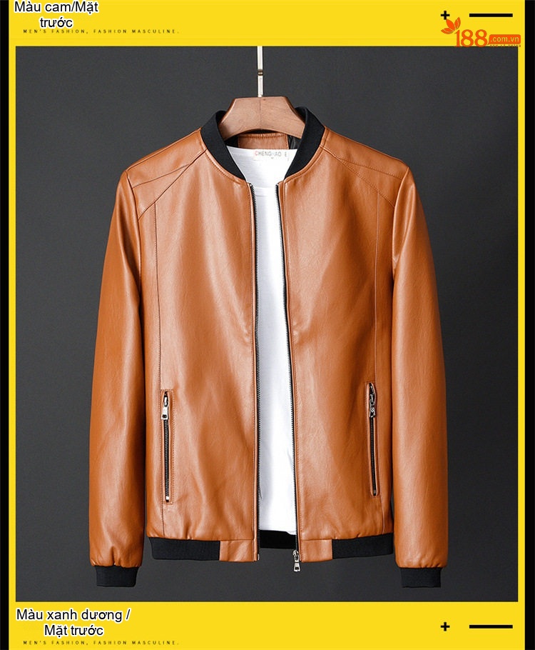 Áo Khoác Da PU Nam Dáng Bomber Cỡ Lớn M-8XL Màu Đen, Xanh Navy, Nâu chi tiết 9