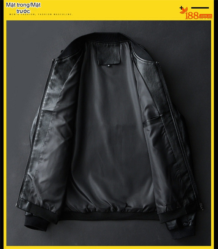 Áo Khoác Da PU Nam Dáng Bomber Cỡ Lớn M-8XL Màu Đen, Xanh Navy, Nâu chi tiết 11