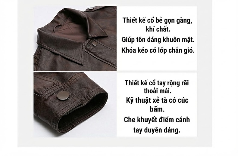 Áo Khoác Da PU Nữ Kiểu Mô Tô Retro Dáng Ngắn Màu Đen, Nâu chi tiết 7
