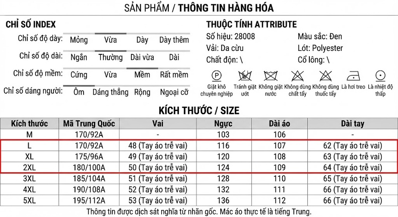 Áo Khoác Da Thật Dáng Dài Nam Da Cừu Thuộc Da Thực Vật Tay Rớt Vai Form Rộng Cổ chữ Vest Thanh Lịch Màu Đen chi tiết 4