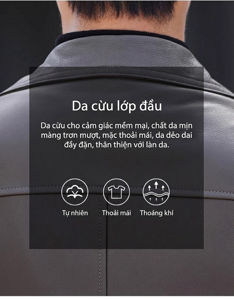 Áo Khoác Da Thật Dáng Dài Quá Gối Cổ chữ Vest Ôm Dáng Phong Cách Lịch Lãm Màu Xám, Đen chi tiết 3