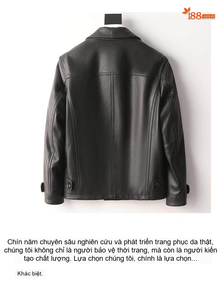 Áo Khoác Da Thật Nam Cổ chữ Vest Hai Hàng Khuy Da Cừu Màu Đen, Nâu chi tiết 9