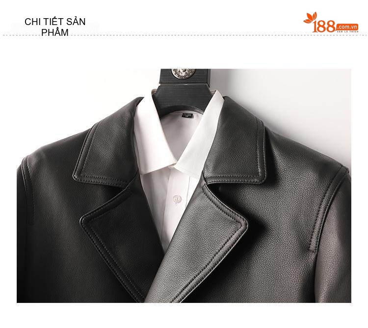 Áo Khoác Da Thật Nam Cổ chữ Vest Hai Hàng Khuy Da Cừu Màu Đen, Nâu chi tiết 11