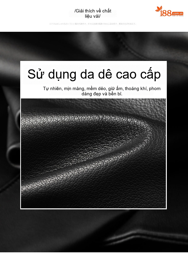 Áo Khoác Da Thật Nam Da Dê Lót Lông Chồn Dáng Ôm Trung Niên Màu Đen chi tiết 2