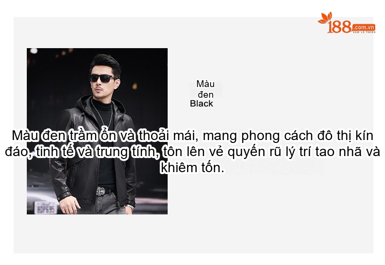 Áo Khoác Da Thật Nam Dáng Ngắn Có Mũ Da Cừu Màu Đen chi tiết 7