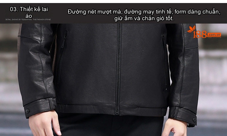 Áo Khoác Da Thật Nam Dáng Ngắn Có Mũ Thu Đông Da Cừu Màu Đen chi tiết 16