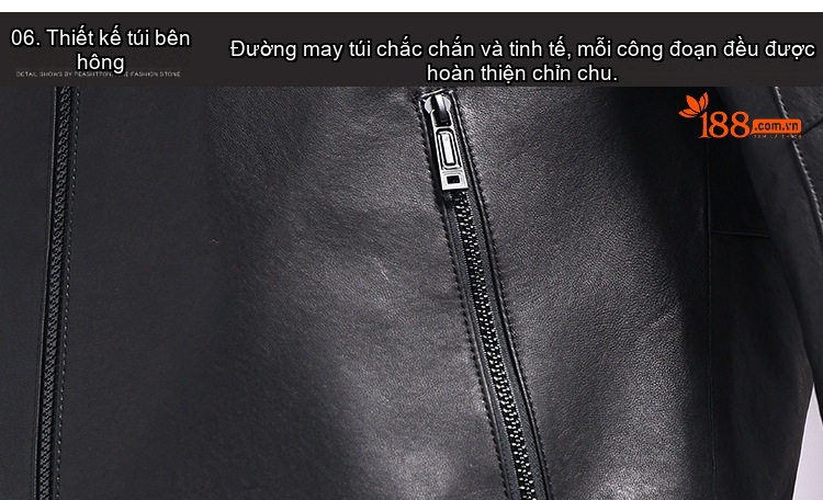 Áo Khoác Da Thật Nam Dáng Ngắn Có Mũ Thu Đông Da Cừu Màu Đen chi tiết 19