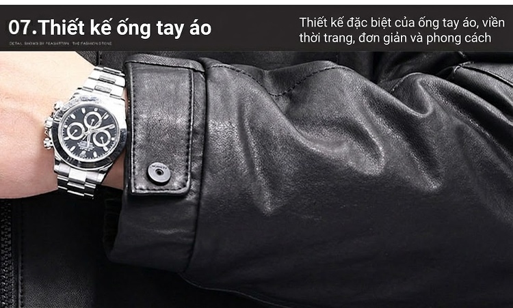 Áo Khoác Da Thật Nam Dáng Ngắn Có Mũ Thu Đông Da Cừu Màu Đen chi tiết 20