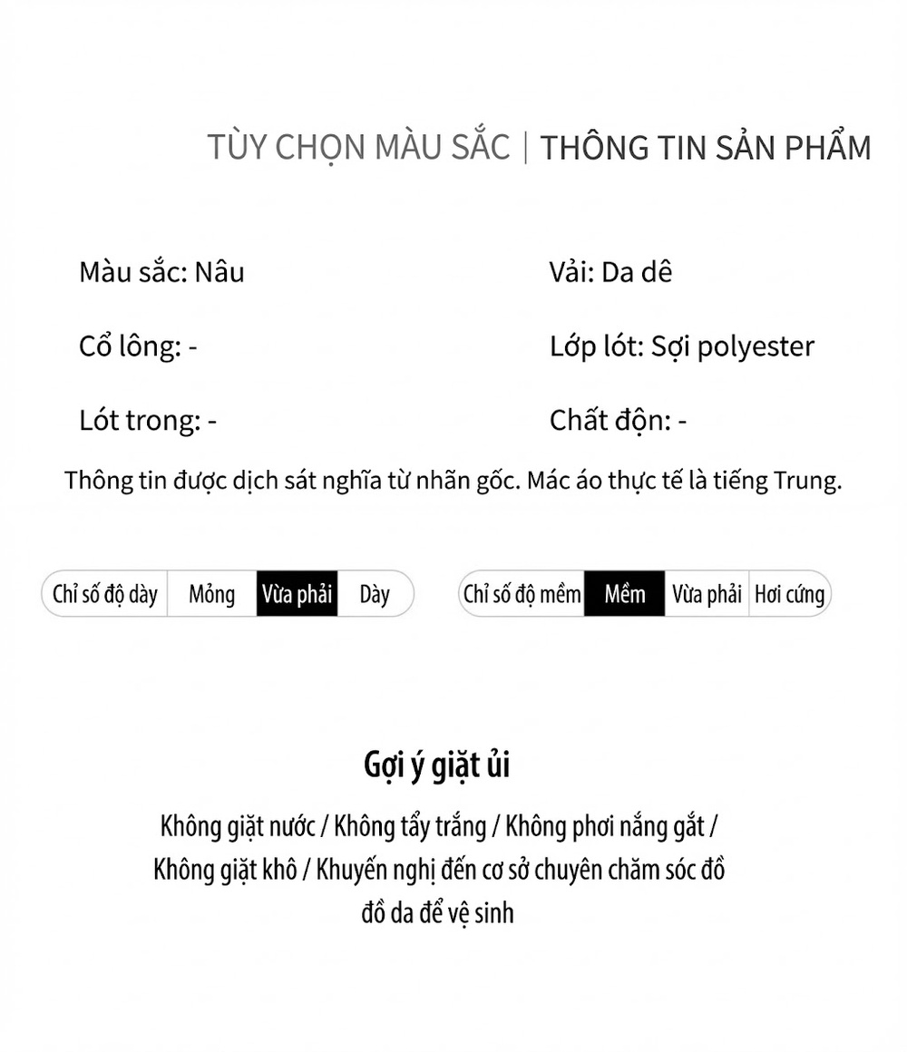 Áo Khoác Da Thật Nam Dáng Ngắn Cổ Trụ Da Dê Màu Nâu chi tiết 6
