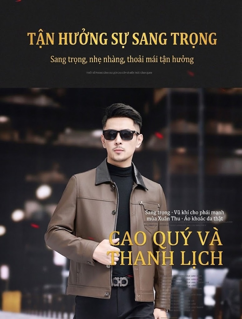 Áo Khoác Da Thật Nam Đầu Lớp Da Bò Cổ Bẻ Kiểu Retro Màu Nâu chi tiết 1
