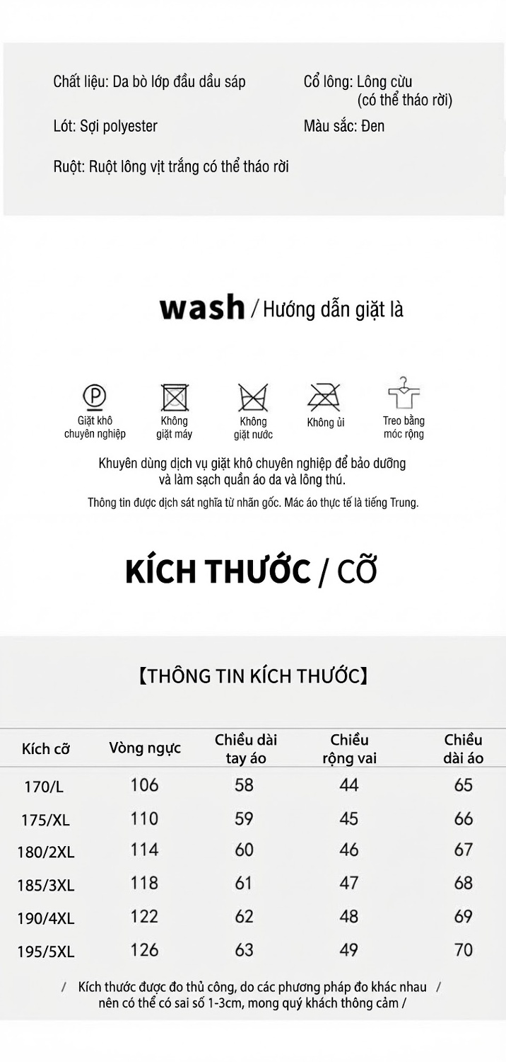 Áo Khoác Da Thật Nam Lót Lông Cừu Non Cổ Bẻ Dáng Bomber Màu Đen chi tiết 3