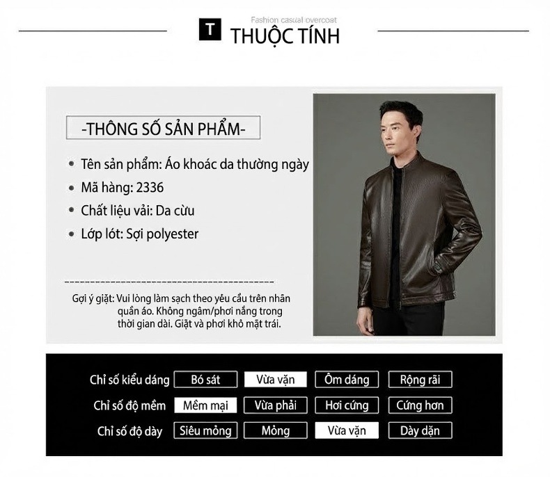 Áo Khoác Da Thật Nam Lót Lông Cừu Non Cổ Trụ Dáng Ôm Màu Đen, Nâu chi tiết 18