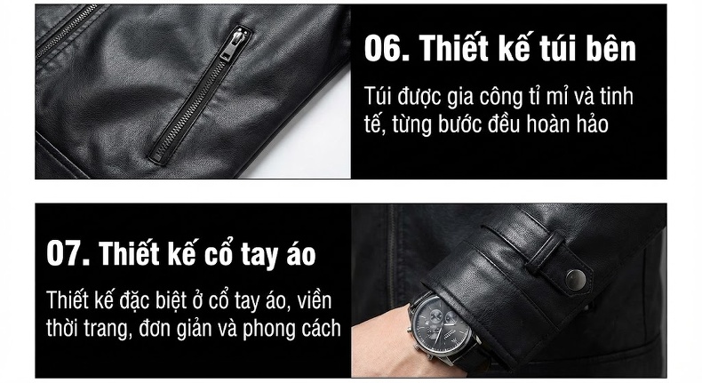 Áo Khoác Da Thật Nam Ngắn Tay Dài Có Mũ Lót Lông Vũ Phong Cách Thời Trang Màu Đen chi tiết 17