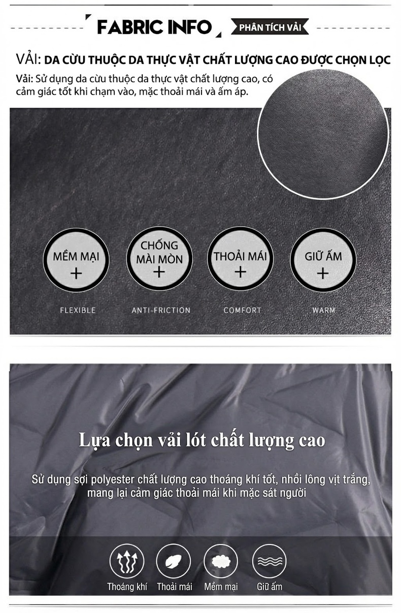 Áo Khoác Da Thật Nam Ngắn Tay Dài Có Mũ Lót Lông Vũ Phong Cách Thời Trang Màu Đen chi tiết 2