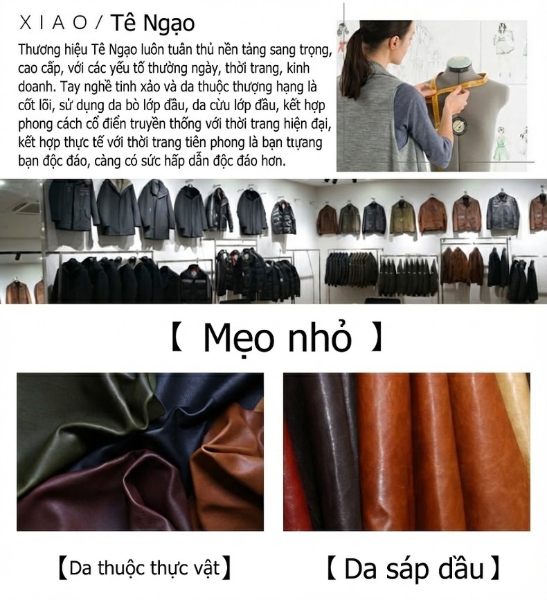 Áo Khoác Da Thật Nữ Cổ chữ Vuông Haining Dáng Ngắn Màu Đen, Đỏ, Xanh Lá, Nâu chi tiết 10