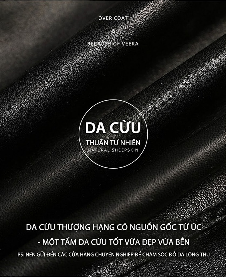 Áo Khoác Da Thật Nữ Cổ Trụ Dáng Ngắn Phong Cách Motor chi tiết 6