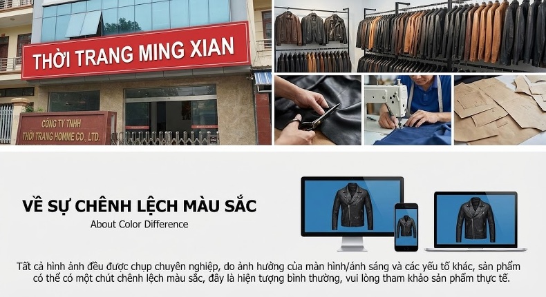 Áo Khoác Da Thật Nữ Cổ Trụ Dáng Ngắn Phong Cách Motor chi tiết 18