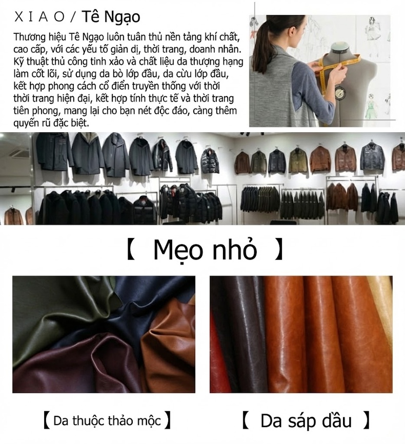 Áo Khoác Da Thật Nữ Cổ Trụ Dáng Ngắn Phong Cách Motor chi tiết 19