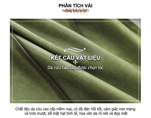 Áo Khoác Da Thật Nữ Dáng Ngắn Cổ Trụ Ôm Dáng Phong Cách Hàn Quốc Màu Đen, Nâu, Xanh Lá chi tiết 2