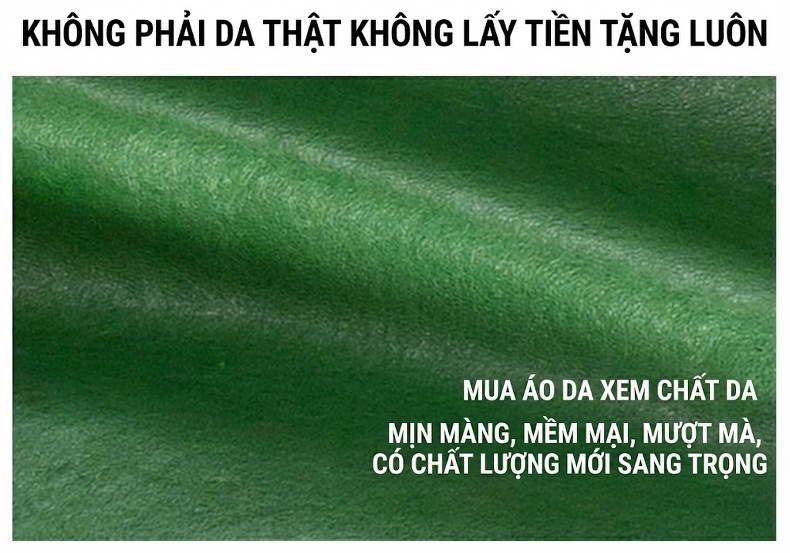 Áo Khoác Da Thật Nữ Dáng Ngắn Rộng Mẫu Mới Thu Đông Phong Cách Biker Màu Đen, Xanh Lá, Đỏ, Xanh Navy chi tiết 2