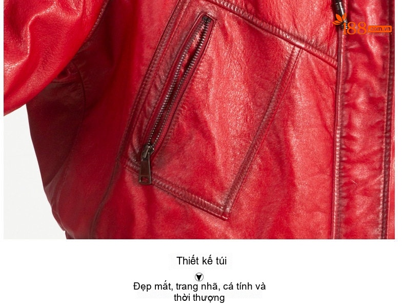 Áo Khoác Da Thật Nữ Dáng Ngắn Rộng Mẫu Mới Thu Đông Phong Cách Biker Màu Đen, Xanh Lá, Đỏ, Xanh Navy chi tiết 19