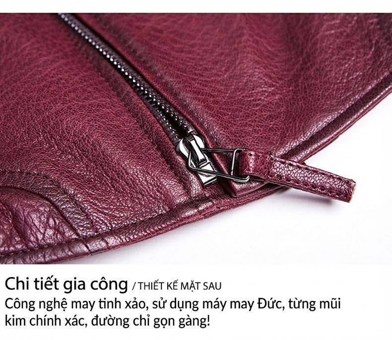 Áo Khoác Da Thật Nữ Haining Dáng Ngắn Ôm Dáng Vân Da Cá Sấu Phong Cách Moto Màu Đỏ Rượu chi tiết 20