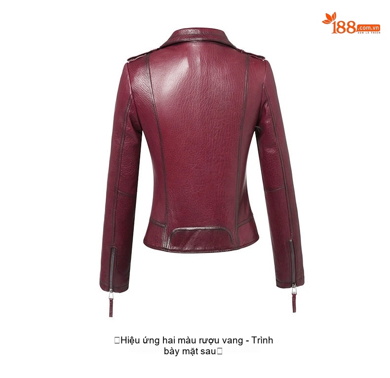 Áo Khoác Da Thật Nữ Haining Dáng Ngắn Ôm Dáng Vân Da Cá Sấu Phong Cách Moto Màu Đỏ Rượu chi tiết 15
