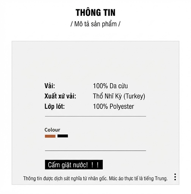 Áo Khoác Da Thật Nữ Kiểu Motor ngắn tay ôm dáng màu Nâu chi tiết 5