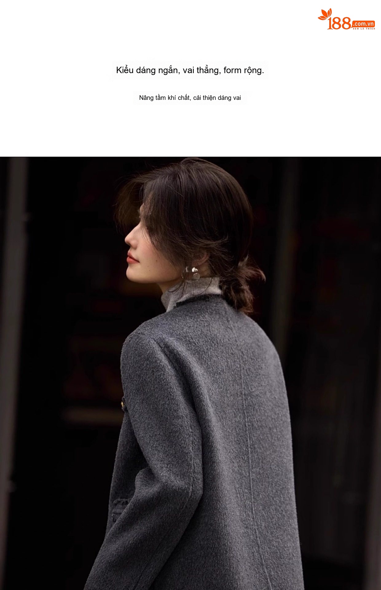 Áo Khoác Dạ Tweed Nữ Cổ Tròn Dáng Ngắn Màu Xám, Trắng chi tiết 8
