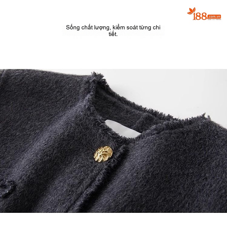 Áo Khoác Dạ Tweed Nữ Cổ Tròn Dáng Ngắn Màu Xám, Trắng chi tiết 22