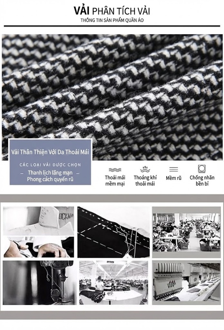 Áo Khoác Dạ Tweed Nữ Ngắn Tay Lỡ Phong Cách Tiểu Thư Màu Xám Đen chi tiết 7