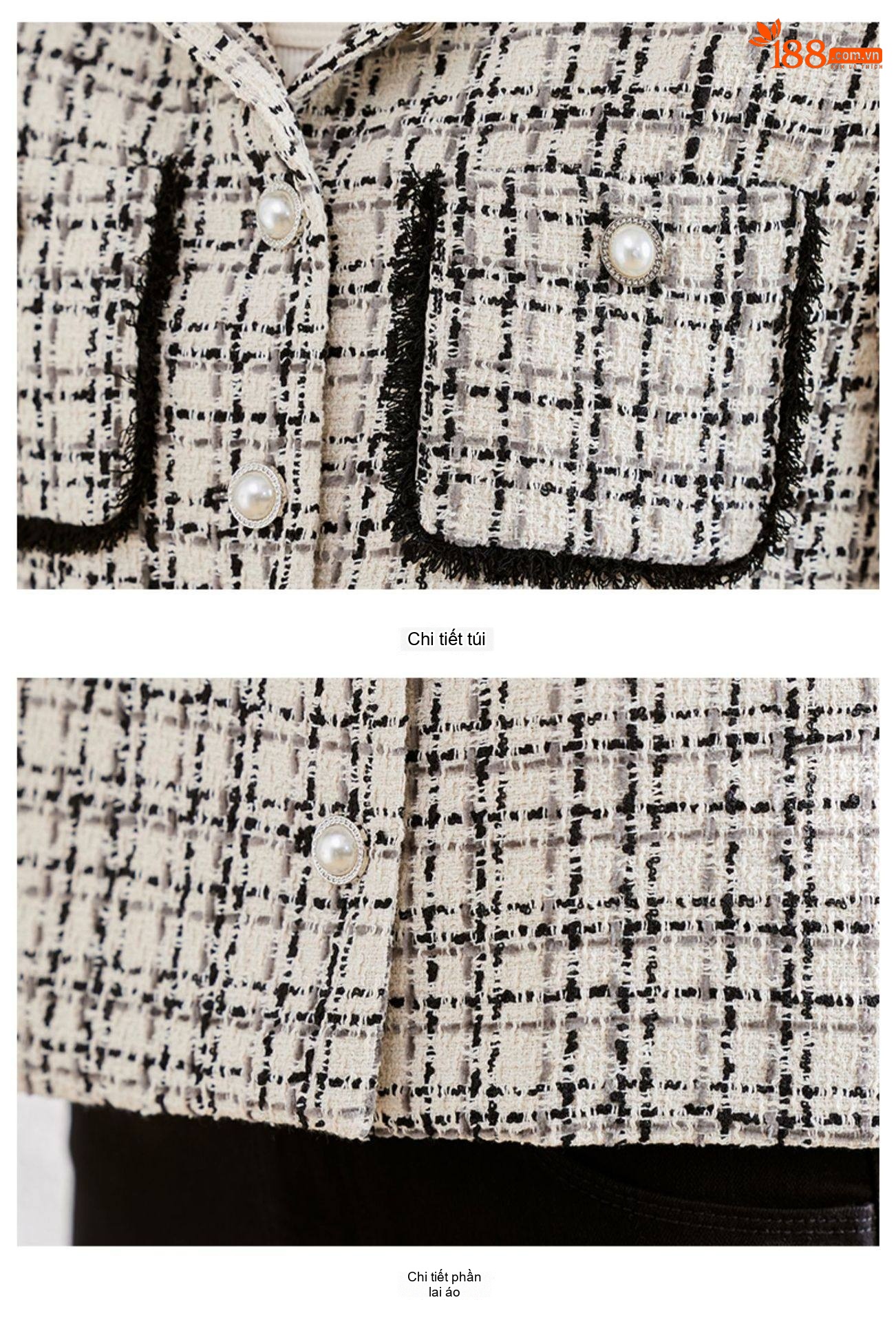 Áo Khoác Dạ Tweed Nữ Thiết Kế Ngắn Tay Dài Phong Cách Tiểu Thư Màu Trắng, Đen chi tiết 27
