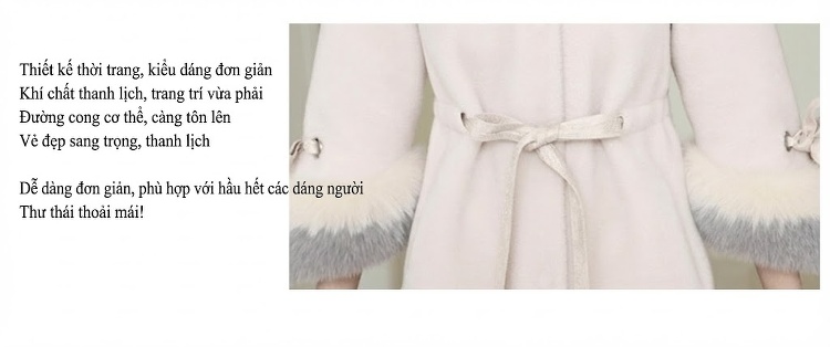 Áo Khoác Dáng Dài Nữ Lông Cừu Liền Da Cổ Lông Cáo Có Mũ Dây Rút Phong Cách Hàn Quốc Màu Kem chi tiết 4