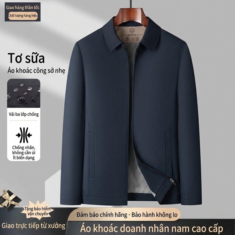 Áo Khoác Dáng Ngắn Nam Cổ Bẻ Phong Cách Doanh Nhân Màu Xanh Navy