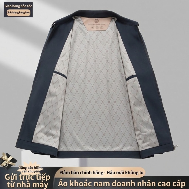 Áo Khoác Dáng Ngắn Nam Cổ Bẻ Phong Cách Doanh Nhân Màu Xanh Navy