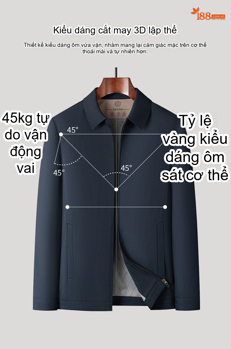 Áo Khoác Dáng Ngắn Nam Cổ Bẻ Phong Cách Doanh Nhân Màu Xanh Navy chi tiết 5
