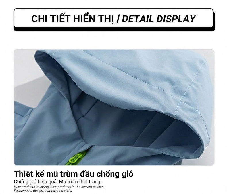 Áo Khoác Dù Có Mũ Trùm Đầu Unisex Màu Tím, Cam, Xanh Dương, Xám... chi tiết 24