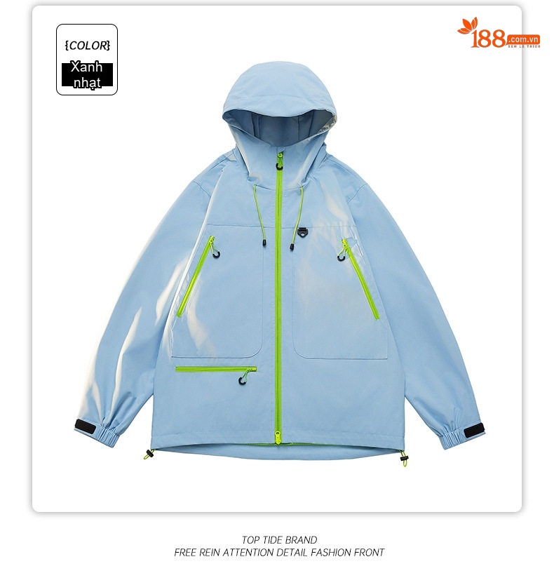 Áo Khoác Dù Có Mũ Trùm Đầu Unisex Màu Tím, Cam, Xanh Dương, Xám... chi tiết 16