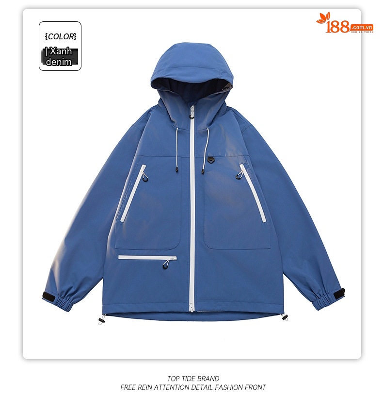 Áo Khoác Dù Có Mũ Trùm Đầu Unisex Màu Tím, Cam, Xanh Dương, Xám... chi tiết 18
