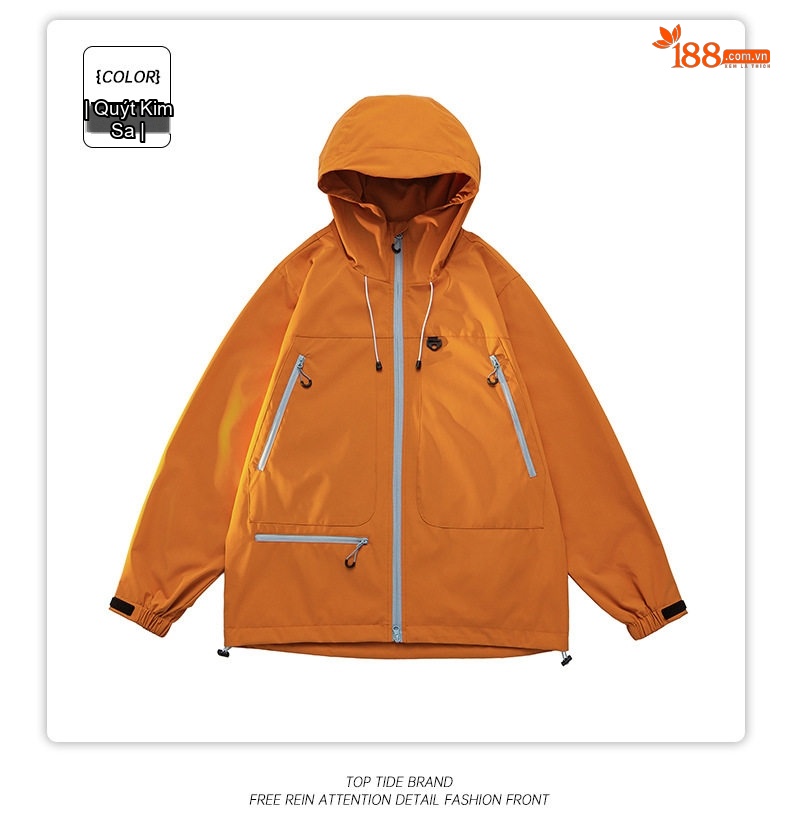 Áo Khoác Dù Có Mũ Trùm Đầu Unisex Màu Tím, Cam, Xanh Dương, Xám... chi tiết 20