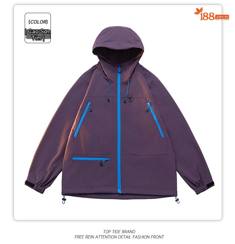 Áo Khoác Dù Có Mũ Trùm Đầu Unisex Màu Tím, Cam, Xanh Dương, Xám... chi tiết 22