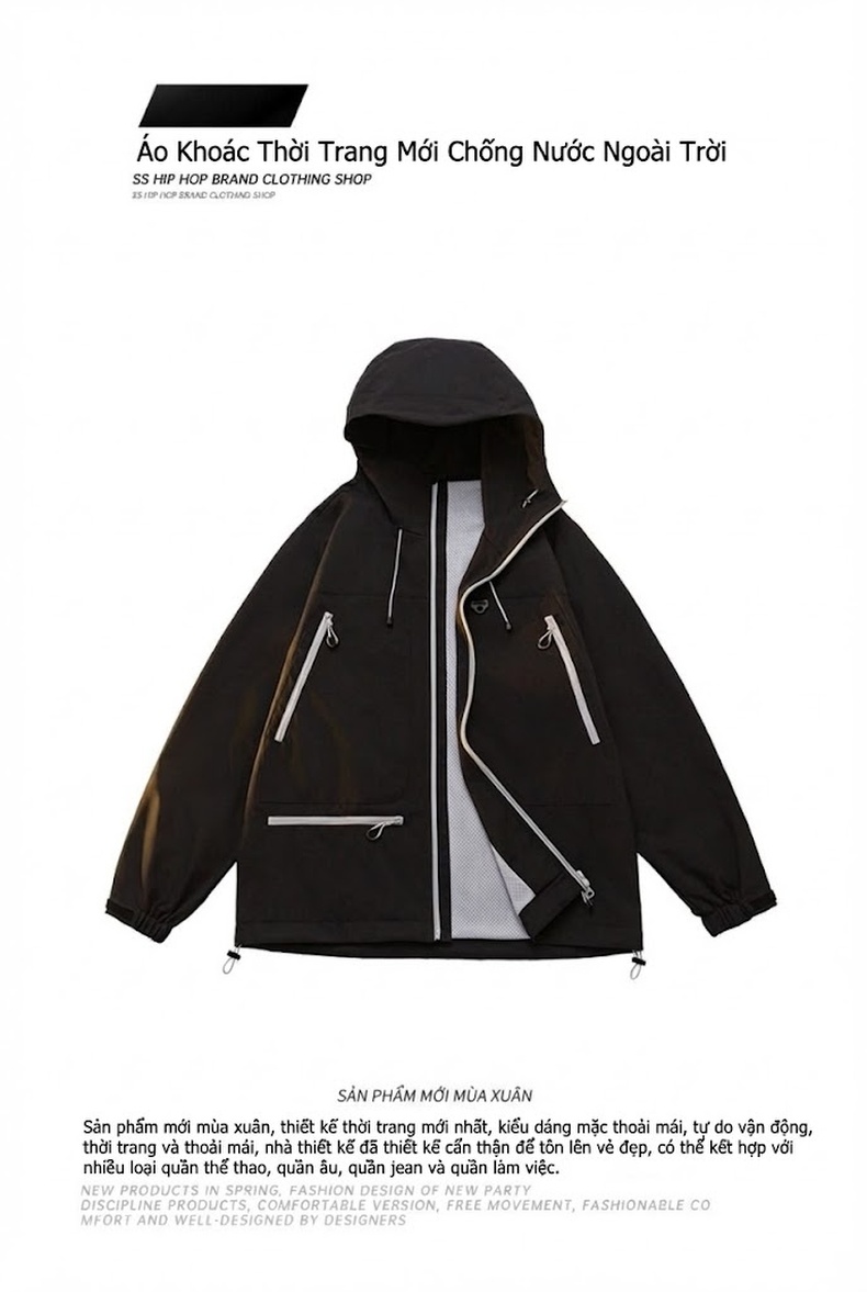Áo Khoác Dù Có Mũ Trùm Đầu Unisex Màu Tím, Cam, Xanh Dương, Xám... chi tiết 1