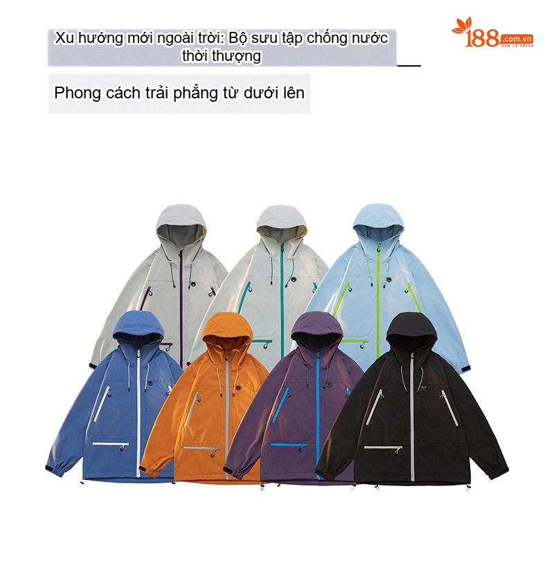 Áo Khoác Dù Có Mũ Trùm Đầu Unisex Màu Tím, Cam, Xanh Dương, Xám... chi tiết 2