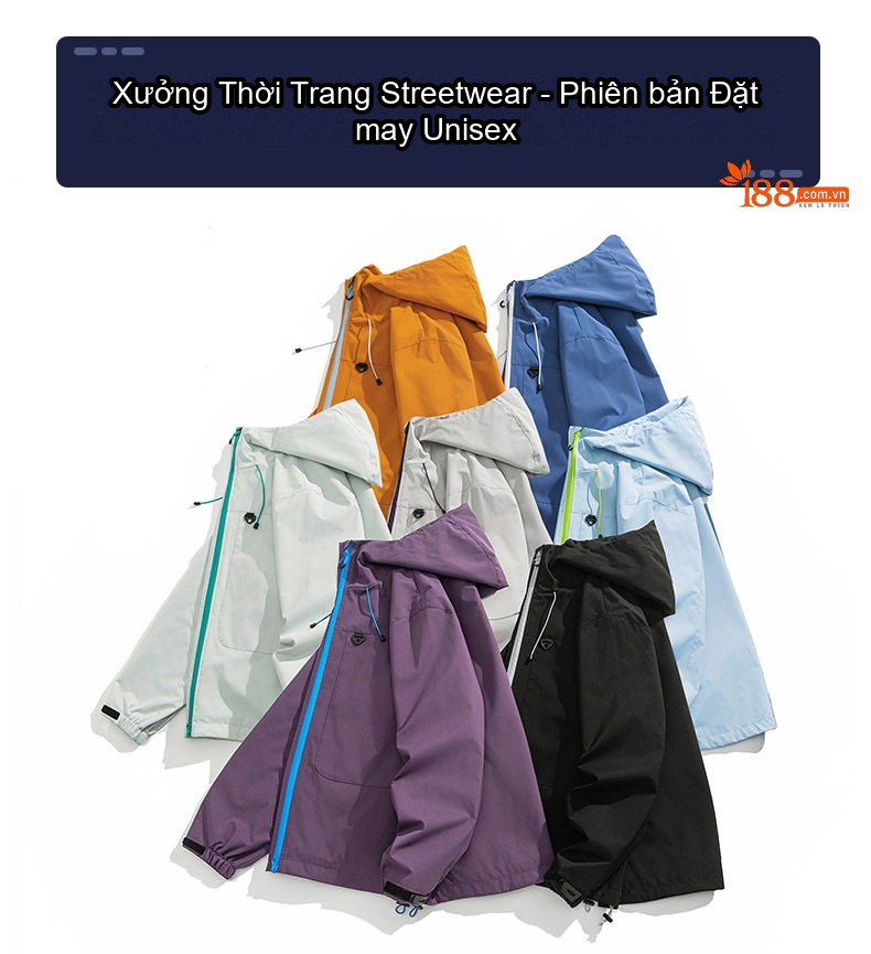 Áo Khoác Dù Có Mũ Trùm Đầu Unisex Màu Tím, Cam, Xanh Dương, Xám... chi tiết 3
